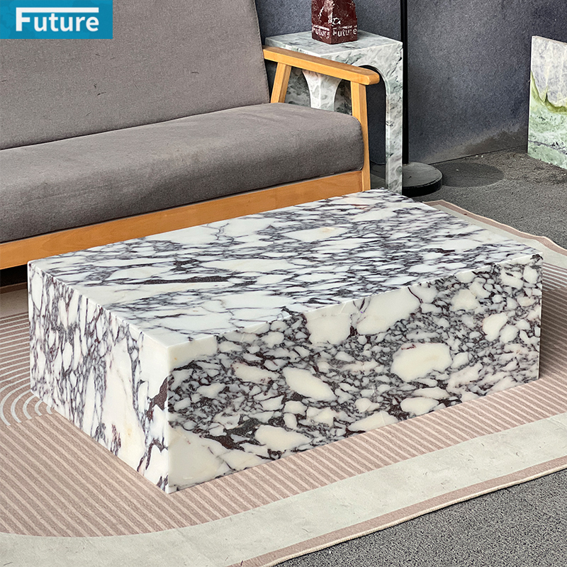 Luxury Modern Style Cube Calacatta Viola Marble Coffee Table Tea Table For Home Decor Livingroom Furniture Hotel Bar Coffee Shop