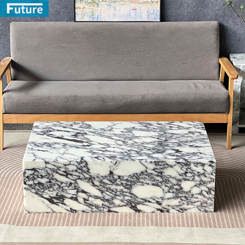 Luxury Modern Style Cube Calacatta Viola Marble Coffee Table Tea Table For Home Decor Livingroom Furniture Hotel Bar Coffee Shop