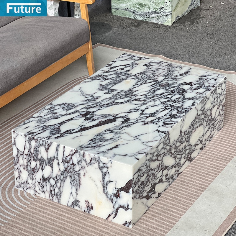 Luxury Modern Style Cube Calacatta Viola Marble Coffee Table Tea Table For Home Decor Livingroom Furniture Hotel Bar Coffee Shop