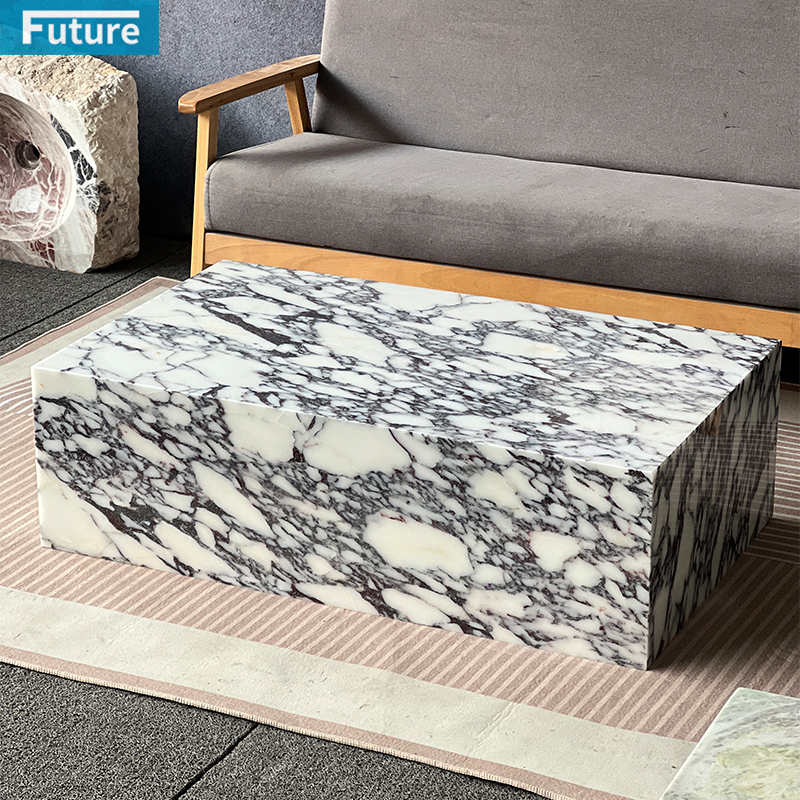 Luxury Modern Style Cube Calacatta Viola Marble Coffee Table Tea Table For Home Decor Livingroom Furniture Hotel Bar Coffee Shop
