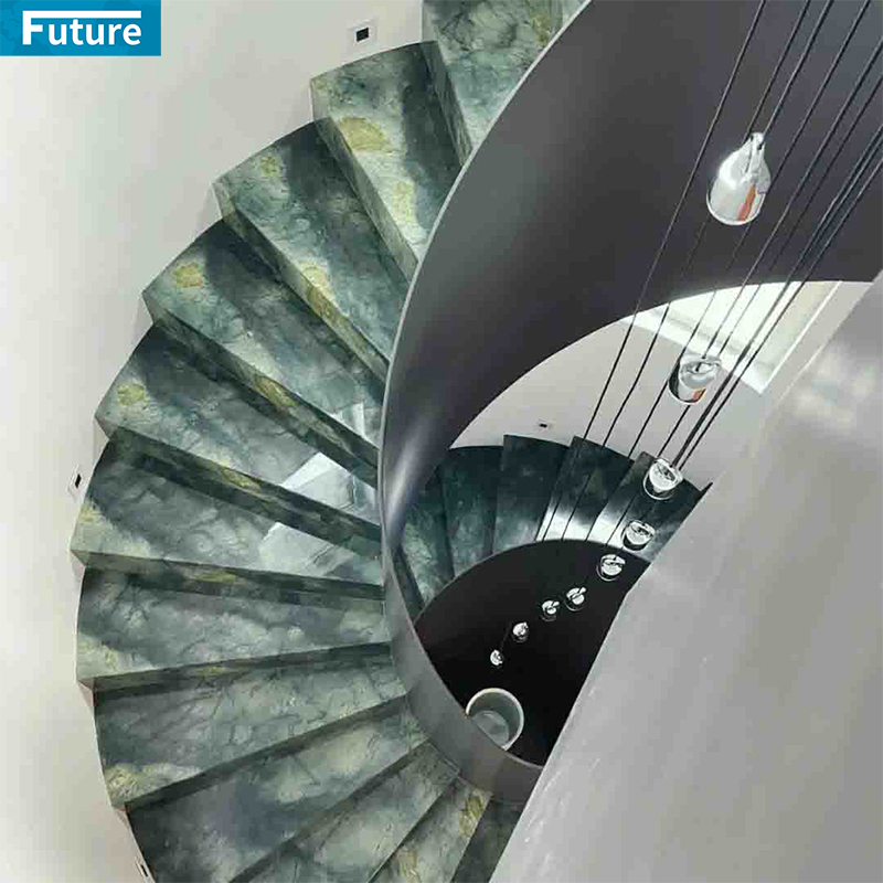 Royal Natural Stone Customize Green Marble Staircase for Villa Luxury Apartment Mansions Hotel Castle Decroation Projects