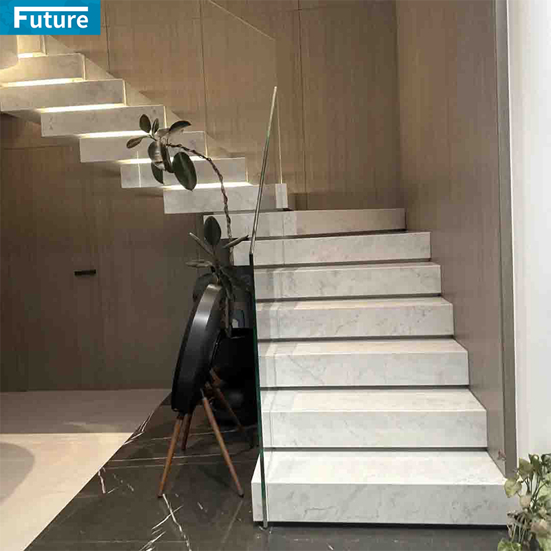 Customize Size Shape and Color Grey Marble Staircase for Villa Luxury Apartment Mansions Hotel Castle Decroation Projects