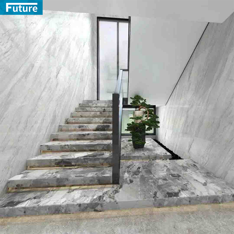 Luxury Style White Marble with Black Veins TIles for Interior Villa Luxury Apartment Mansions Hotel Castle Decroation Staircase Projects