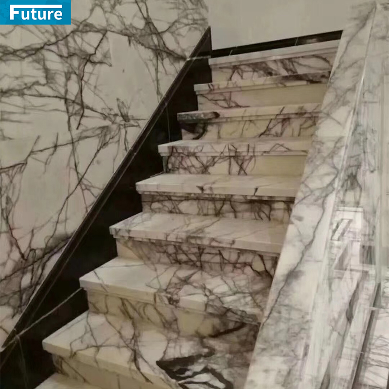 Luxury Style White Marble with Black Veins TIles for Interior Villa Luxury Apartment Mansions Hotel Castle Decroation Staircase Projects