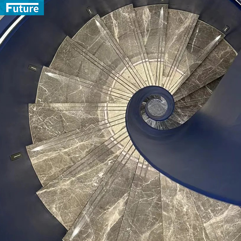 Customize Thickness Bruce Grey Marble Staircase TIles for Interior Villa Luxury Apartment Mansions Hotel Castle Decroation Projects
