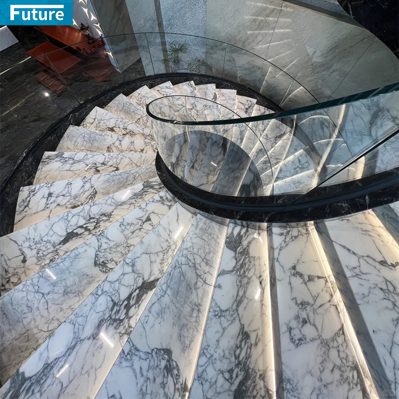 Luxury Style White Marble with Black Veins TIles for Interior Villa Luxury Apartment Mansions Hotel Castle Decroation Staircase Projects