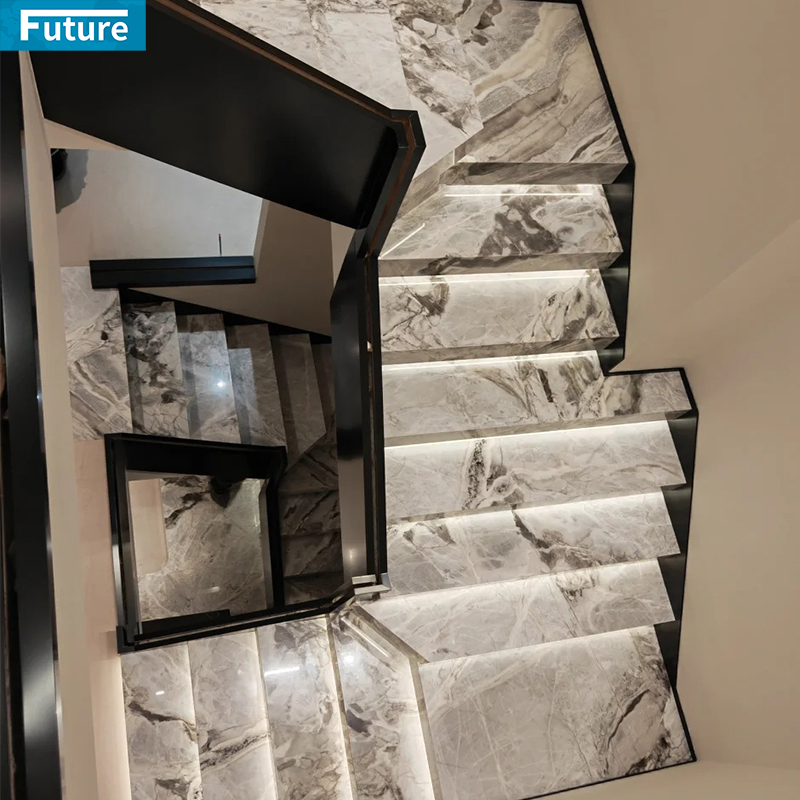 Luxury Style White Marble with Black Veins TIles for Interior Villa Luxury Apartment Mansions Hotel Castle Decroation Staircase Projects