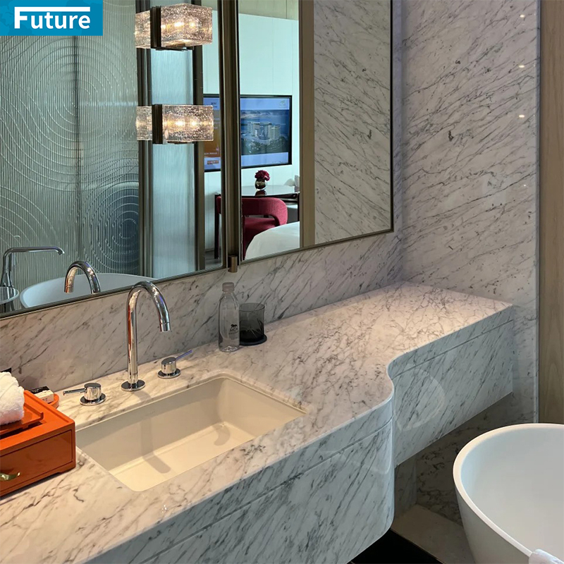 Customize Size Shape Natural Stone Small Size Calacatta White Marble Wash Basin Sink for Hotel Villa Mansions Shopping Mall Luxury Aapartment Bathroom