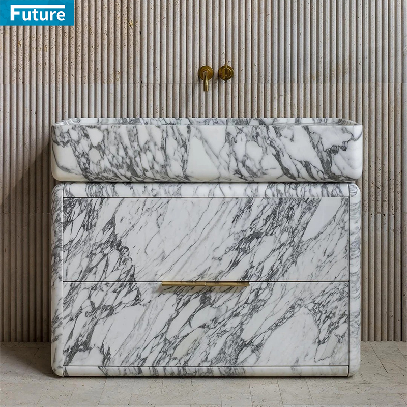 Customize Size Luxury Style Natural White Arabescato Marble Stone Vanity Wash Basin Sink for Hotel Villa Mansions Shopping Mall Luxury Aapartment Bathroom