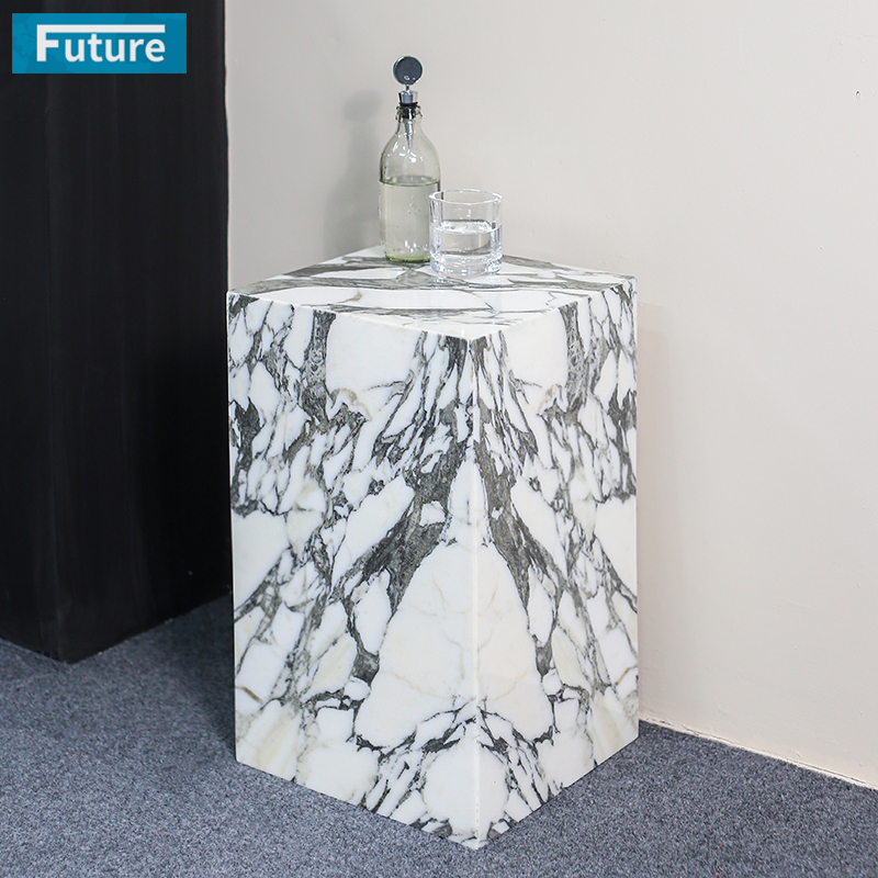 Low Plinth Natural Arabescato White Marble Side Table for Villa Hotel Mansions Living Room