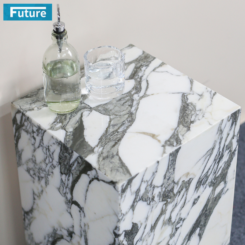 Low Plinth Natural Arabescato White Marble Side Table for Villa Hotel Mansions Living Room