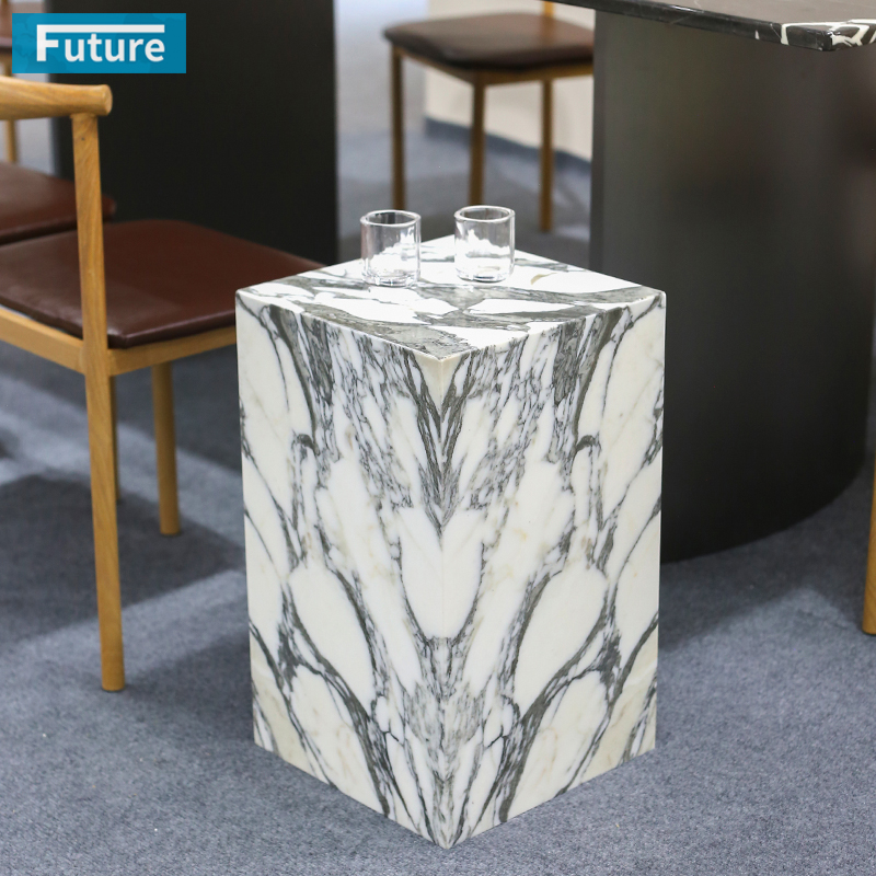 Low Plinth Natural Arabescato White Marble Side Table for Villa Hotel Mansions Living Room