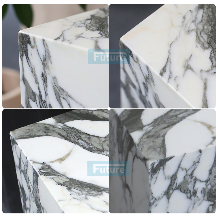 Low Plinth Natural Arabescato White Marble Side Table for Villa Hotel Mansions Living Room