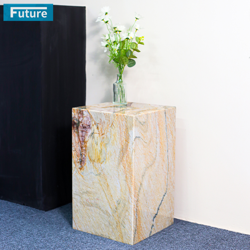 Luxury Furniture Low Plinth Natural Beige Marble Side Table Tea Table for Villa Hotel Mansions Living Room