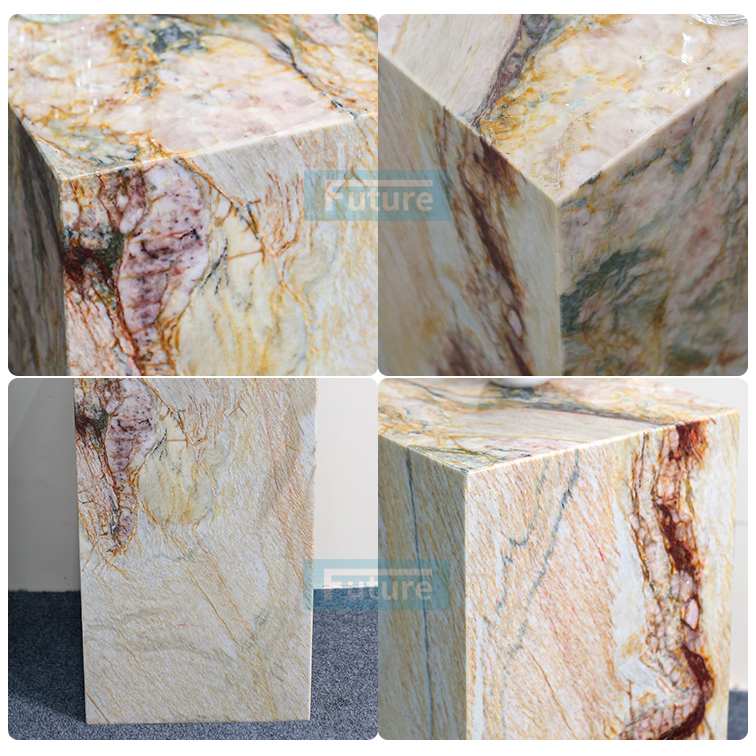 Luxury Furniture Low Plinth Natural Beige Marble Side Table Tea Table for Villa Hotel Mansions Living Room