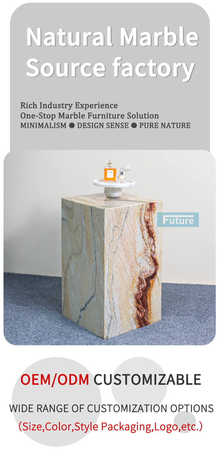 Luxury Furniture Low Plinth Natural Beige Marble Side Table Tea Table for Villa Hotel Mansions Living Room