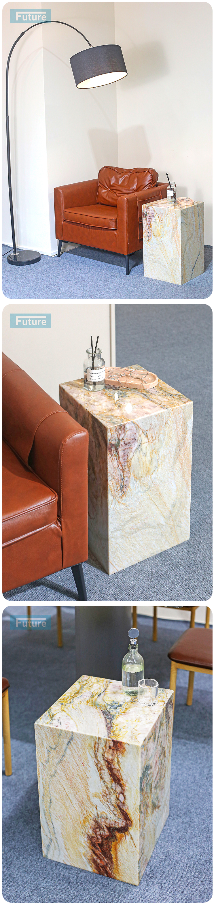 Luxury Furniture Low Plinth Natural Beige Marble Side Table Tea Table for Villa Hotel Mansions Living Room