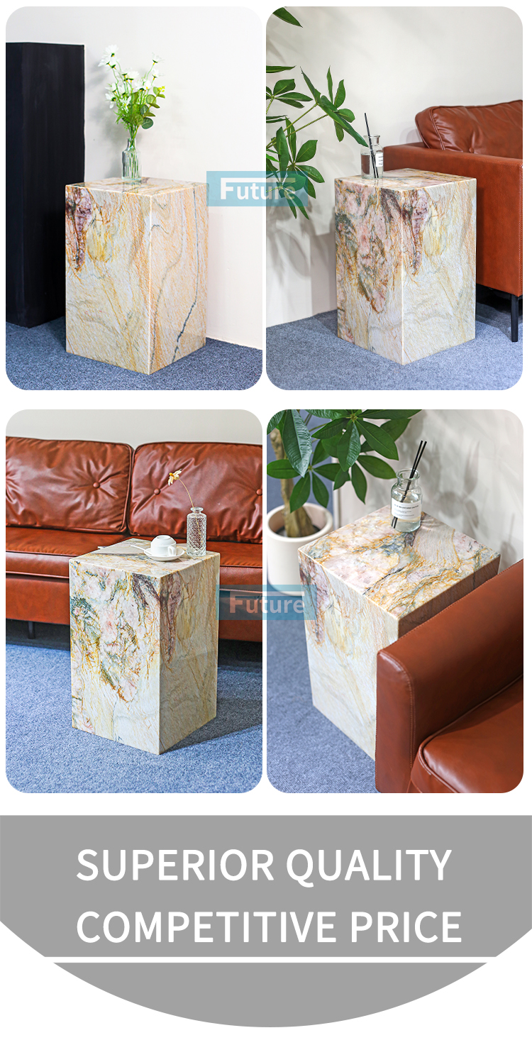 Luxury Furniture Low Plinth Natural Beige Marble Side Table Tea Table for Villa Hotel Mansions Living Room