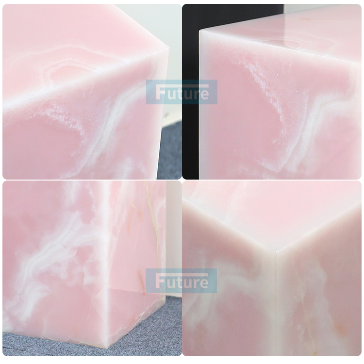 Low Plinth Pink Onyx Marble Side Table Tea Table End Table for Villa Hotel Mansions Living Room Marble Furniture