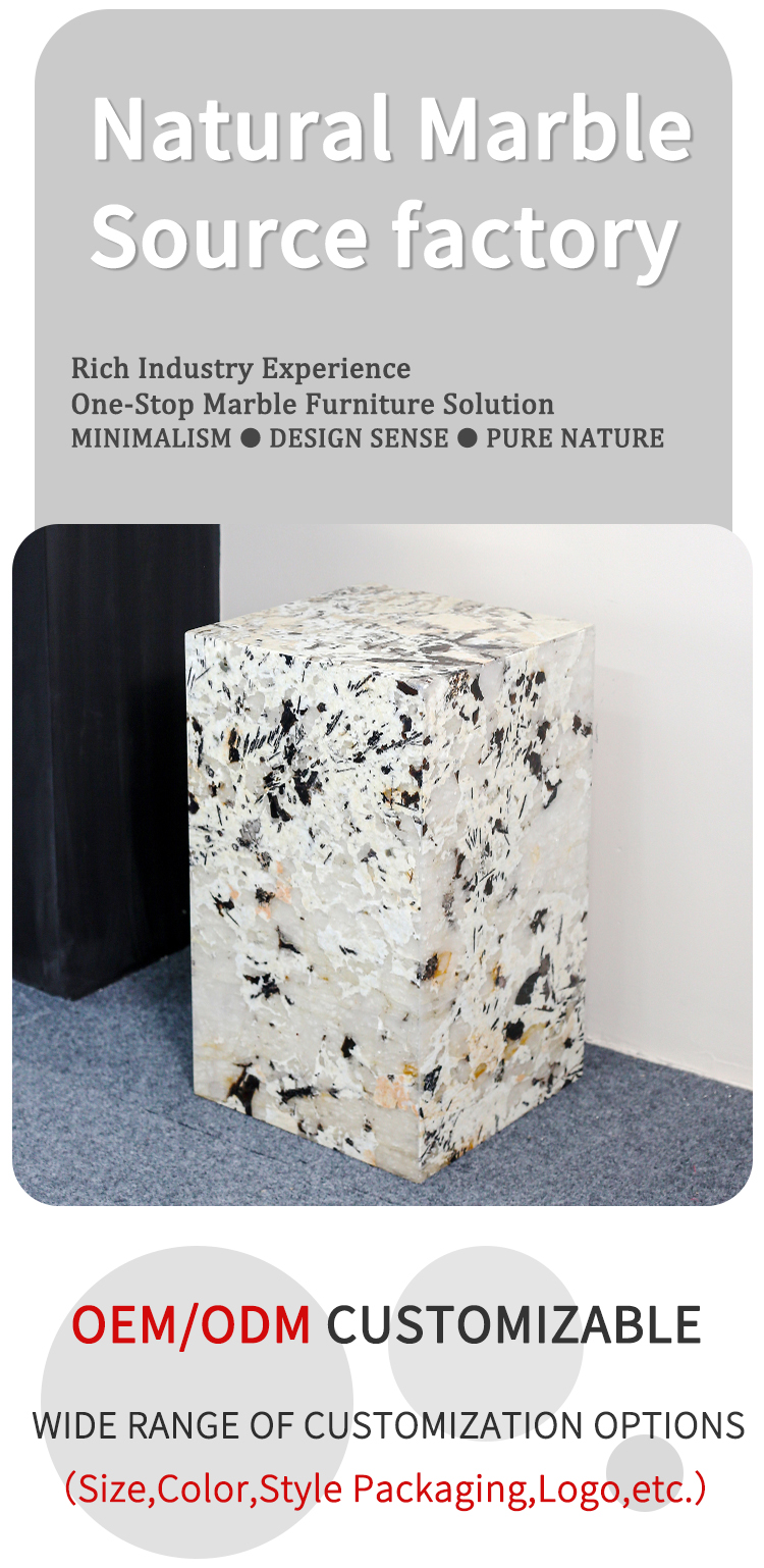 Low Plinth Luxury Natural Stone Pandora Marble Side Table for Villa Hotel Mansions Living Room