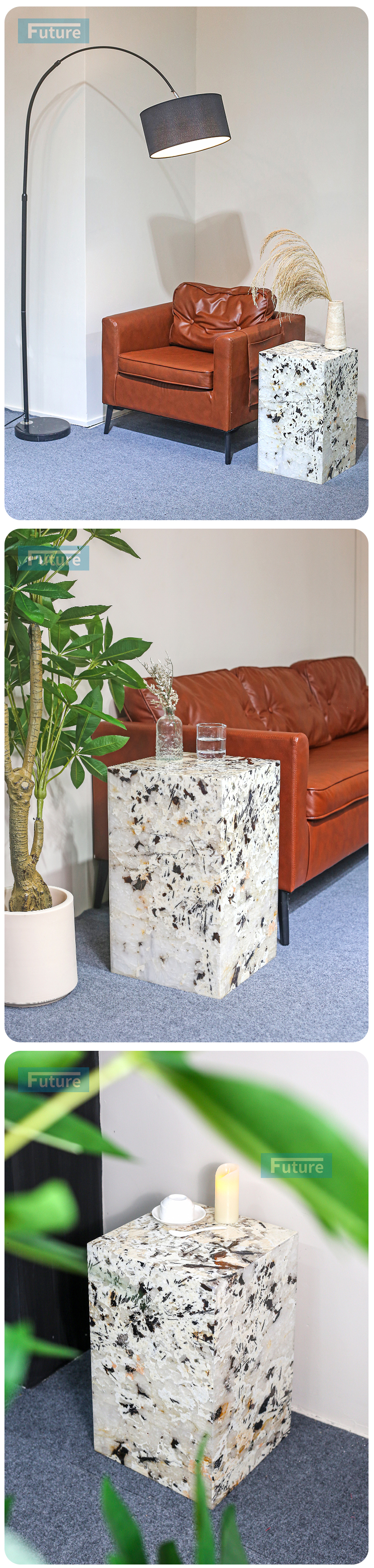 Low Plinth Luxury Natural Stone Pandora Marble Side Table for Villa Hotel Mansions Living Room
