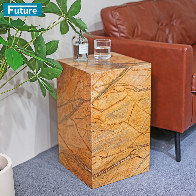 Customiz Size Low Plinth Luxury Natural Stone Forest Brown Marble Side Table Tea Table End Table for Villa Hotel Mansions Living Room Furniture