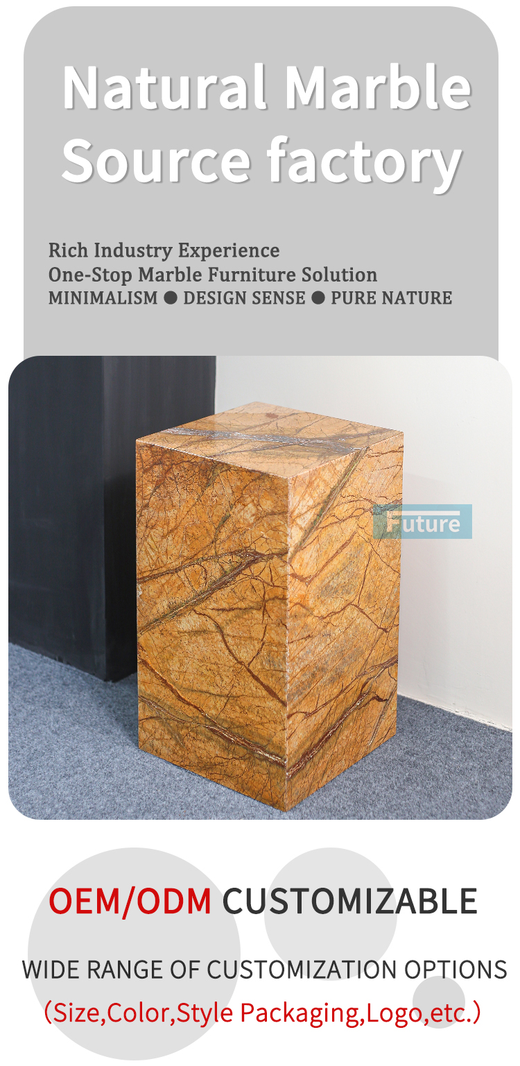 Customiz Size Low Plinth Luxury Natural Stone Forest Brown Marble Side Table Tea Table End Table for Villa Hotel Mansions Living Room Furniture