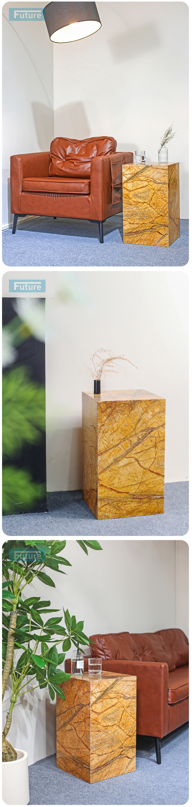 Customiz Size Low Plinth Luxury Natural Stone Forest Brown Marble Side Table Tea Table End Table for Villa Hotel Mansions Living Room Furniture