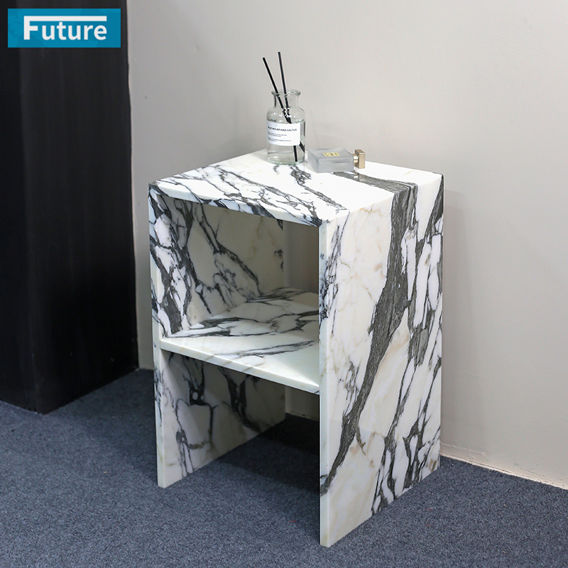 Modern Design Low Plinth Luxury Natural Stone Arabescato White Marble Side Table Tea Table End Table for Villa Hotel Mansions Living Room Furniture