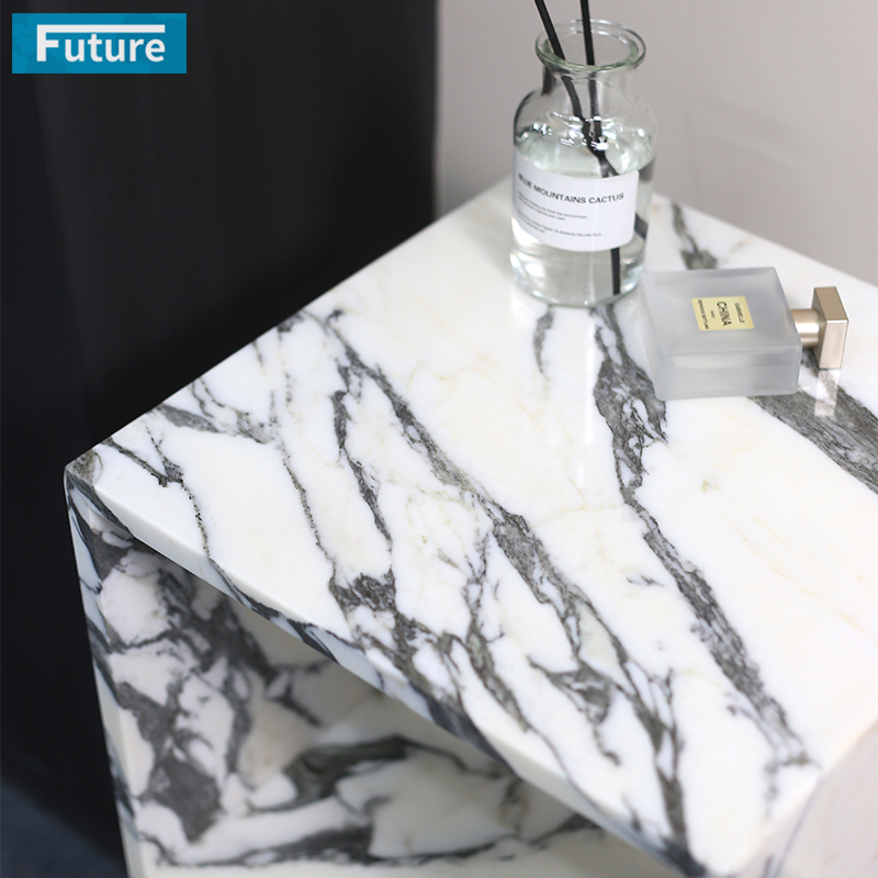 Modern Design Low Plinth Luxury Natural Stone Arabescato White Marble Side Table Tea Table End Table for Villa Hotel Mansions Living Room Furniture