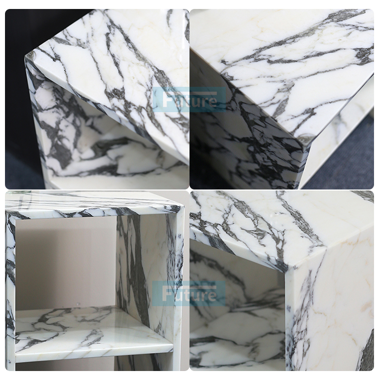 Modern Design Low Plinth Luxury Natural Stone Arabescato White Marble Side Table Tea Table End Table for Villa Hotel Mansions Living Room Furniture