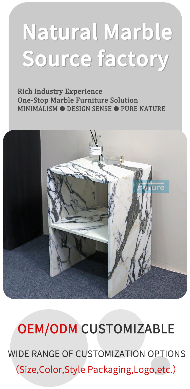 Modern Design Low Plinth Luxury Natural Stone Arabescato White Marble Side Table Tea Table End Table for Villa Hotel Mansions Living Room Furniture