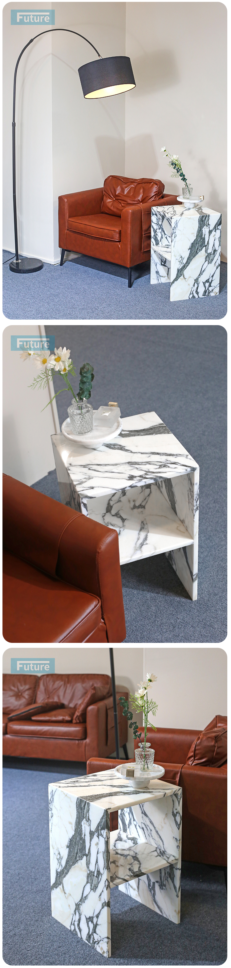 Modern Design Low Plinth Luxury Natural Stone Arabescato White Marble Side Table Tea Table End Table for Villa Hotel Mansions Living Room Furniture