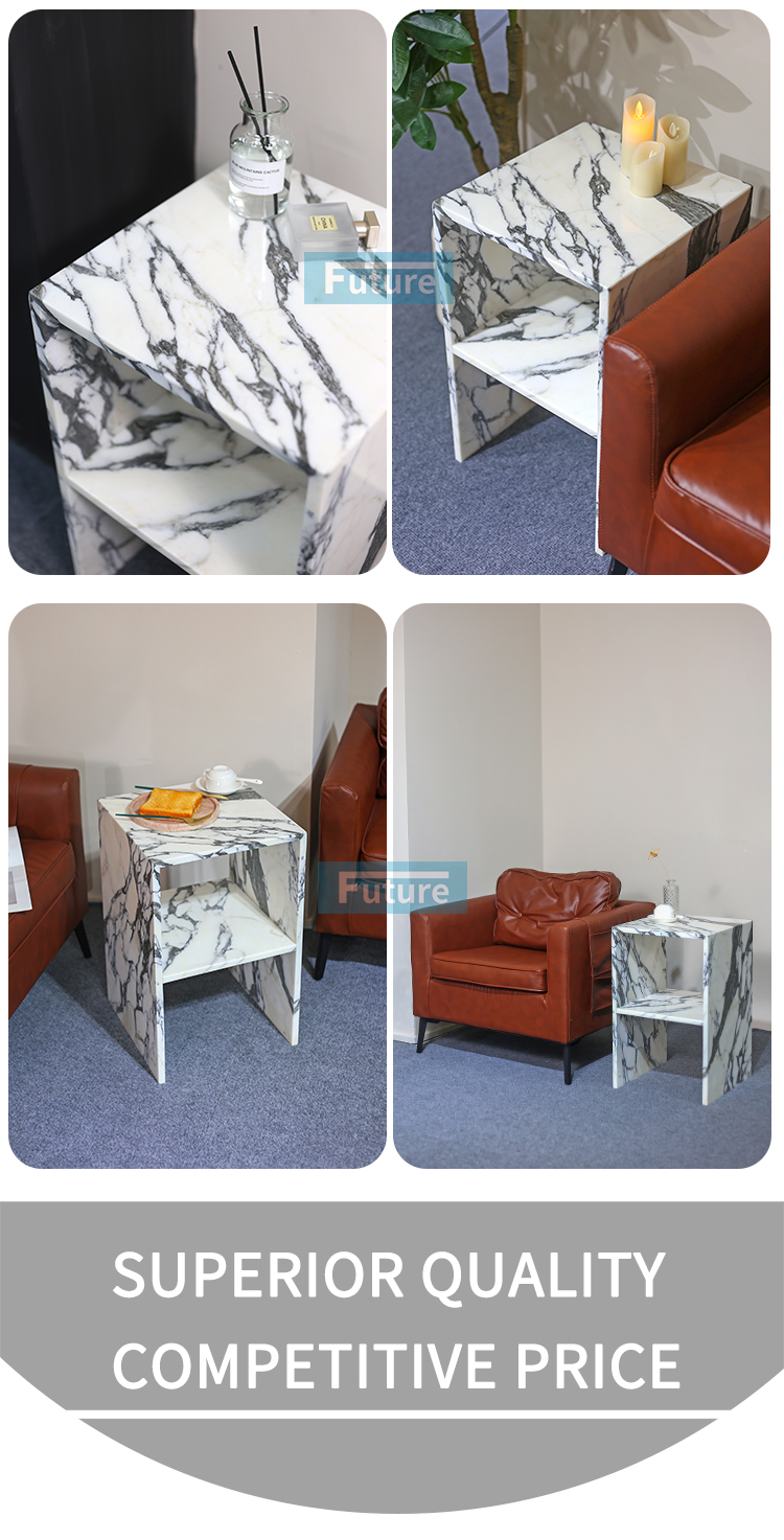 Modern Design Low Plinth Luxury Natural Stone Arabescato White Marble Side Table Tea Table End Table for Villa Hotel Mansions Living Room Furniture