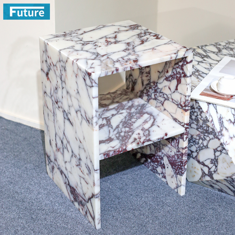 Customiz Size Low Plinth Luxury Natural Stone Calacatta Viola Violet Marble Side Table Tea Table End Table for Villa Hotel Mansions Living Room Furniture