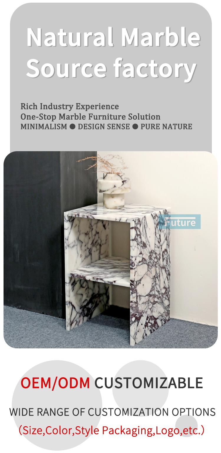Customiz Size Low Plinth Luxury Natural Stone Calacatta Viola Violet Marble Side Table Tea Table End Table for Villa Hotel Mansions Living Room Furniture
