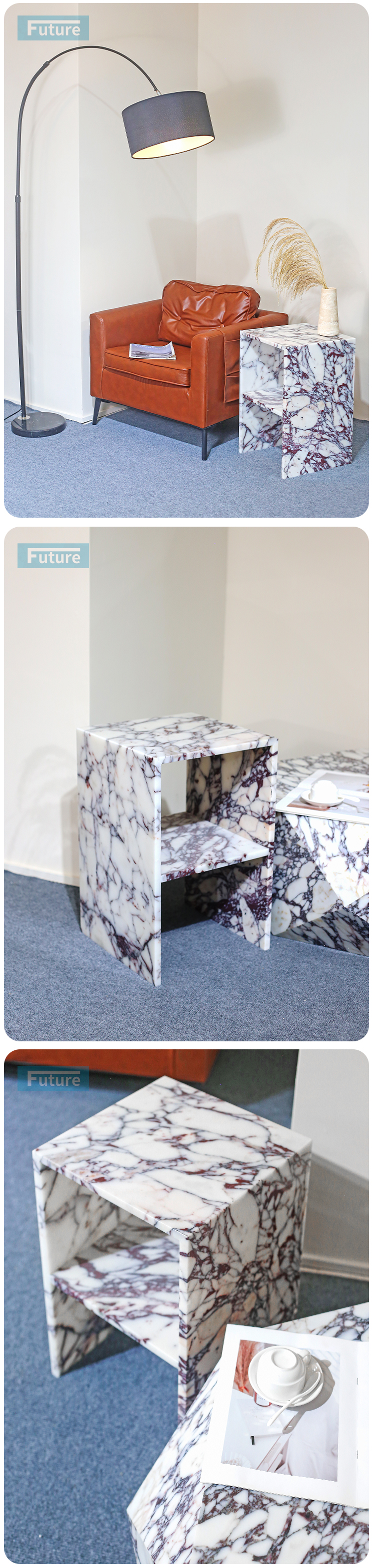 Customiz Size Low Plinth Luxury Natural Stone Calacatta Viola Violet Marble Side Table Tea Table End Table for Villa Hotel Mansions Living Room Furniture