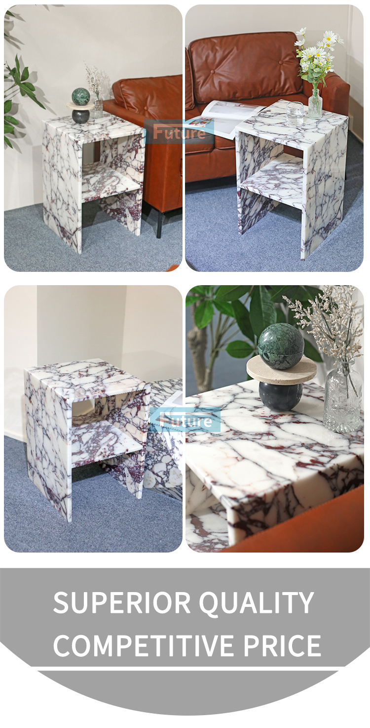 Customiz Size Low Plinth Luxury Natural Stone Calacatta Viola Violet Marble Side Table Tea Table End Table for Villa Hotel Mansions Living Room Furniture