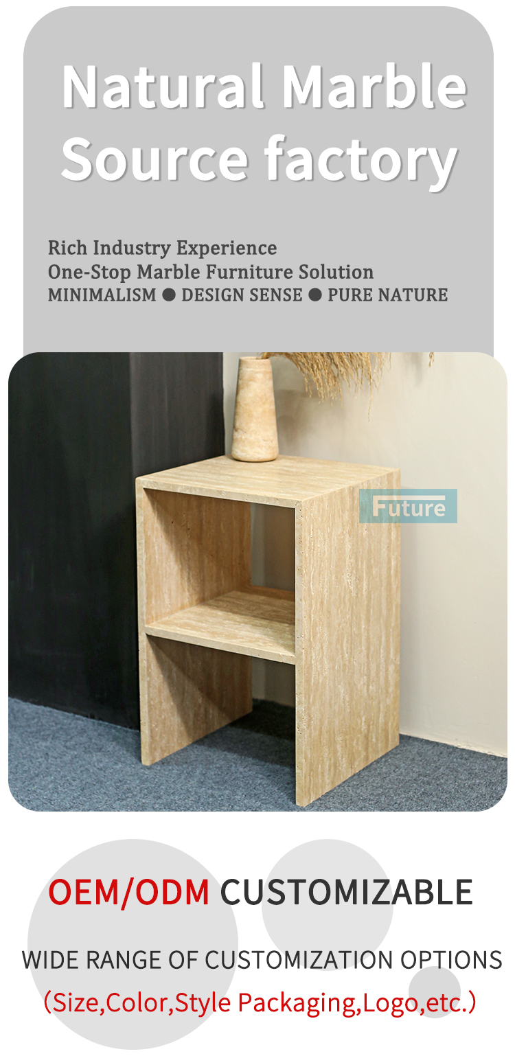 Hollow design Customiz Size Low Plinth Luxury Natural Stone Beige Travertine Side Table Tea Table End Table for Villa Hotel Mansions Living Room Furniture