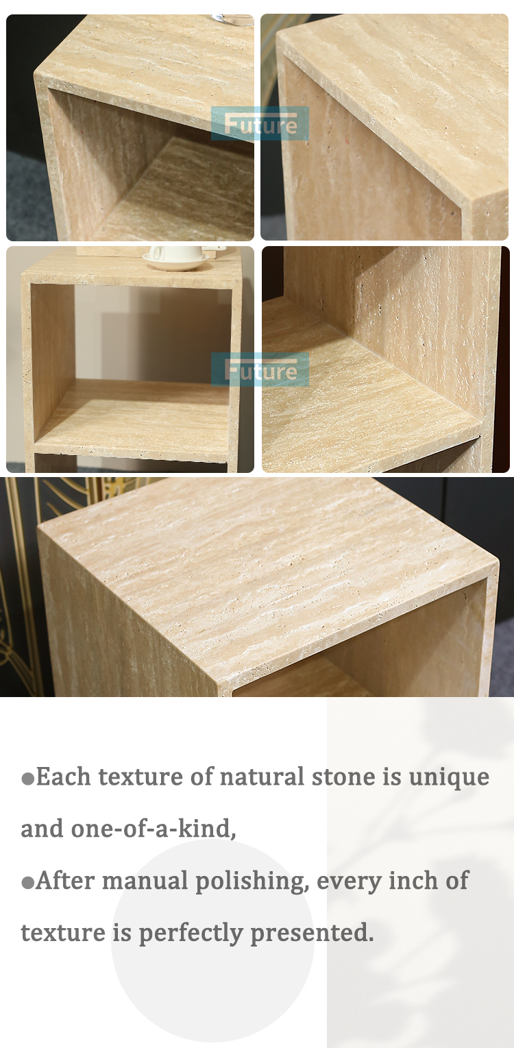 Hollow design Customiz Size Low Plinth Luxury Natural Stone Beige Travertine Side Table Tea Table End Table for Villa Hotel Mansions Living Room Furniture