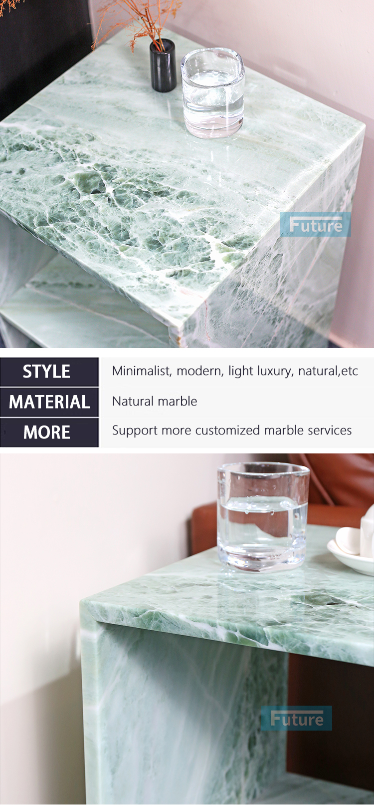 Hollow Design Customiz Size Low Plinth Luxury Natural Stone Sky Blue Marble Side Table Tea Table End Table for Villa Hotel Mansions Living Room Furniture