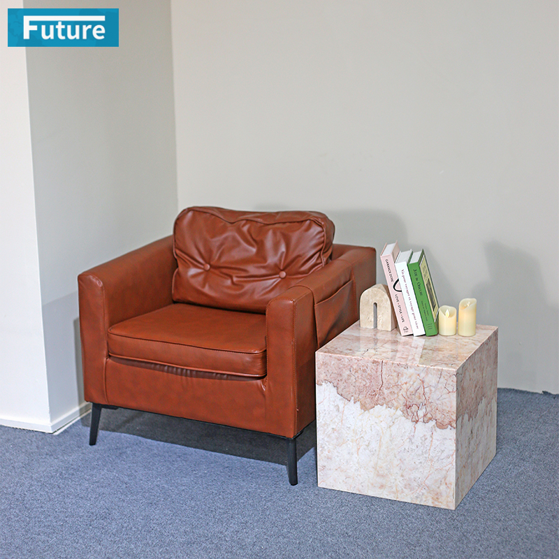 Square Shape Customiz Size Low Plinth Luxury Natural Stone Cream Pink Rose Marble Side Table Tea Table End Table for Villa Hotel Mansions Living Room Furniture