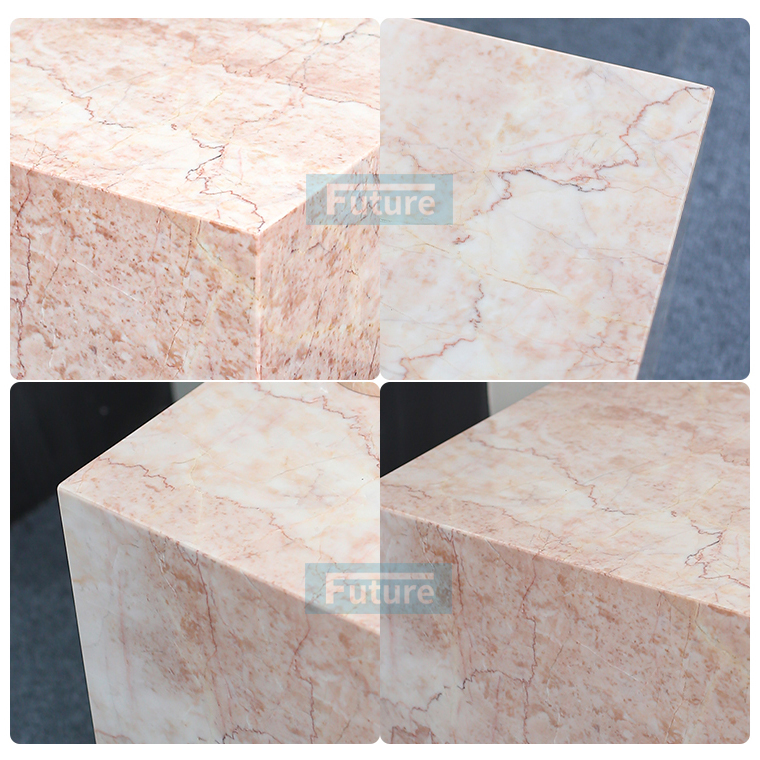 Square Shape Customiz Size Low Plinth Luxury Natural Stone Cream Pink Rose Marble Side Table Tea Table End Table for Villa Hotel Mansions Living Room Furniture