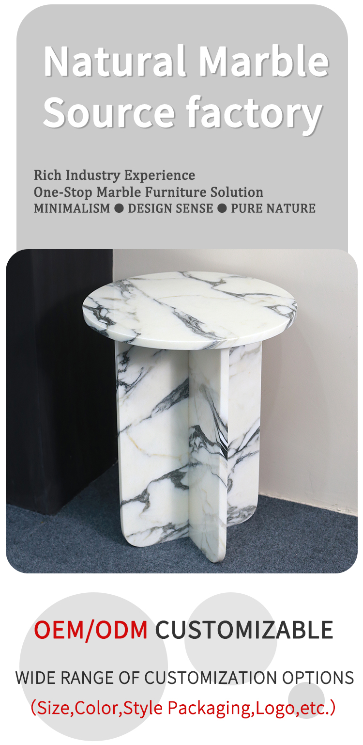 Round Top Modern 100% Natural Arabescato White Marble Stone Side Table for Apartment Villa Mansion Hotel Living Room Bed Rooom Furniture