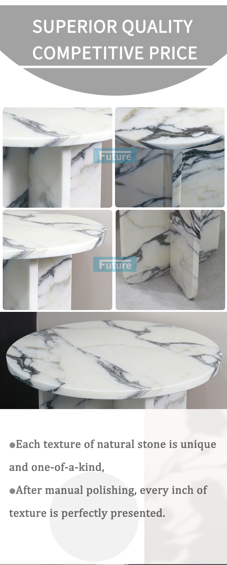 4Round Top Modern 100% Natural Arabescato White Marble Stone Side Table for Apartment Villa Mansion Hotel Living Room Bed Rooom Furniture