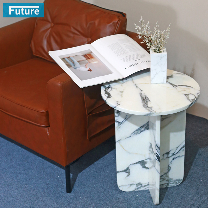 Round Top Modern 100% Natural Arabescato White Marble Stone Side Table for Apartment Villa Mansion Hotel Living Room Bed Rooom Furniture