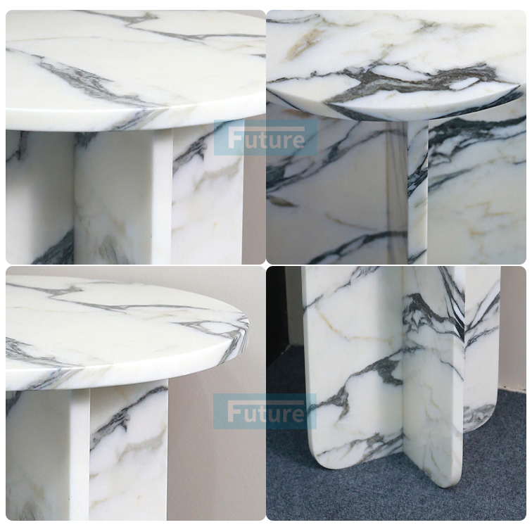 Round Top Modern 100% Natural Arabescato White Marble Stone Side Table for Apartment Villa Mansion Hotel Living Room Bed Rooom Furniture