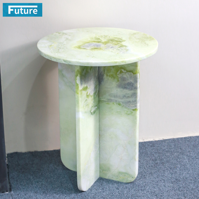Round Top Modern 100% Natural Fendi Green Marble Stone Side Table for Apartment Villa Mansion Hotel Living Room Bed Rooom Furniture