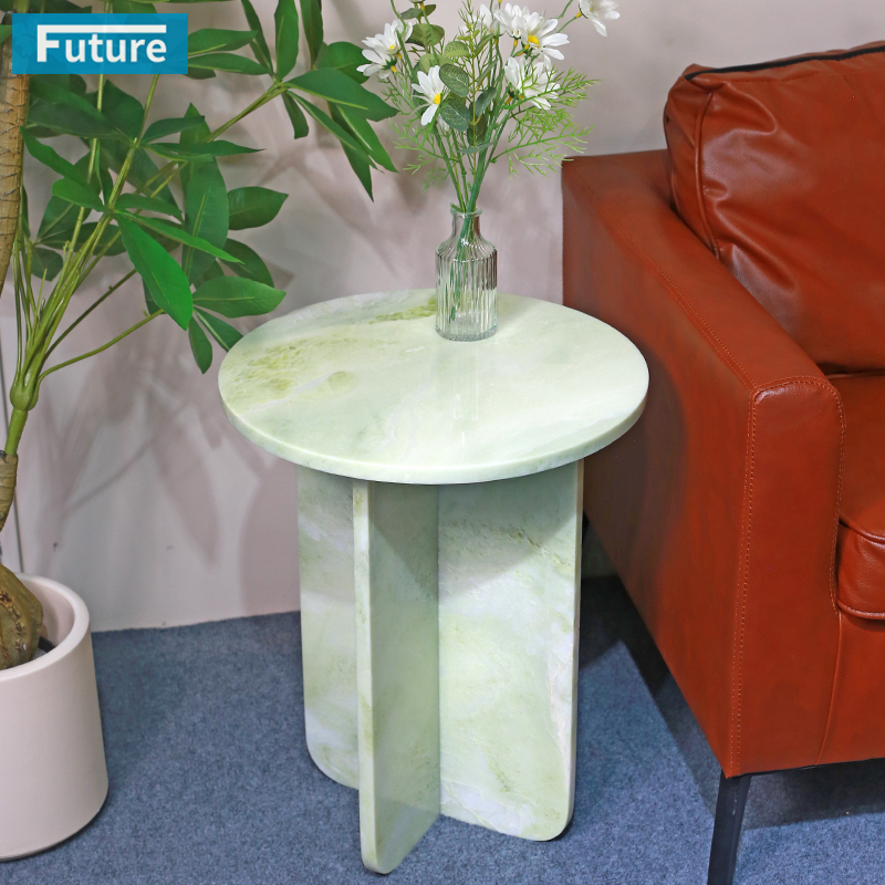 Round Top Modern 100% Natural Fendi Green Marble Stone Side Table for Apartment Villa Mansion Hotel Living Room Bed Rooom Furniture