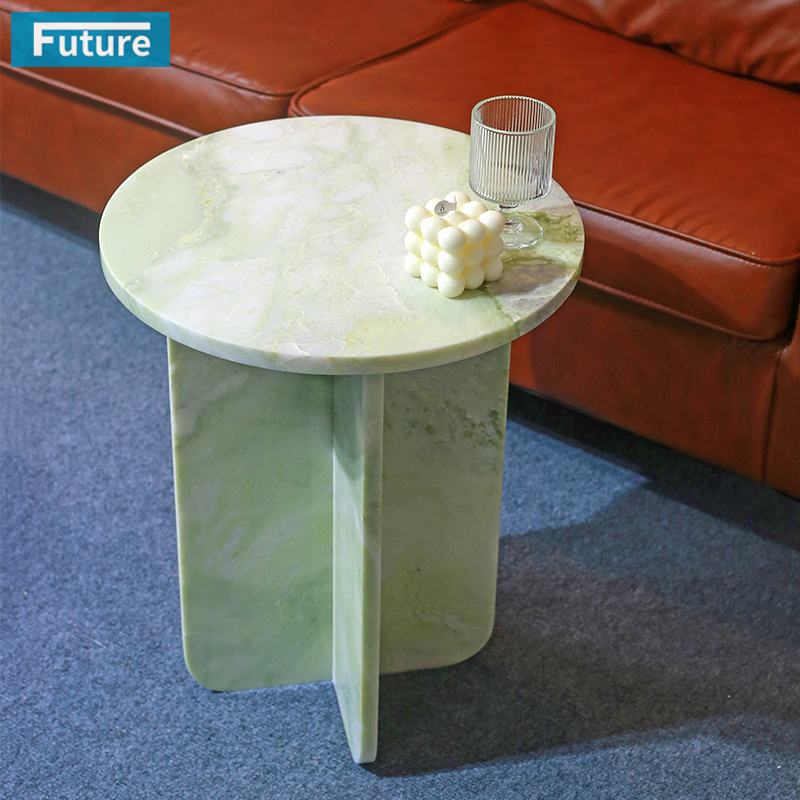 Round Top Modern 100% Natural Fendi Green Marble Stone Side Table for Apartment Villa Mansion Hotel Living Room Bed Rooom Furniture